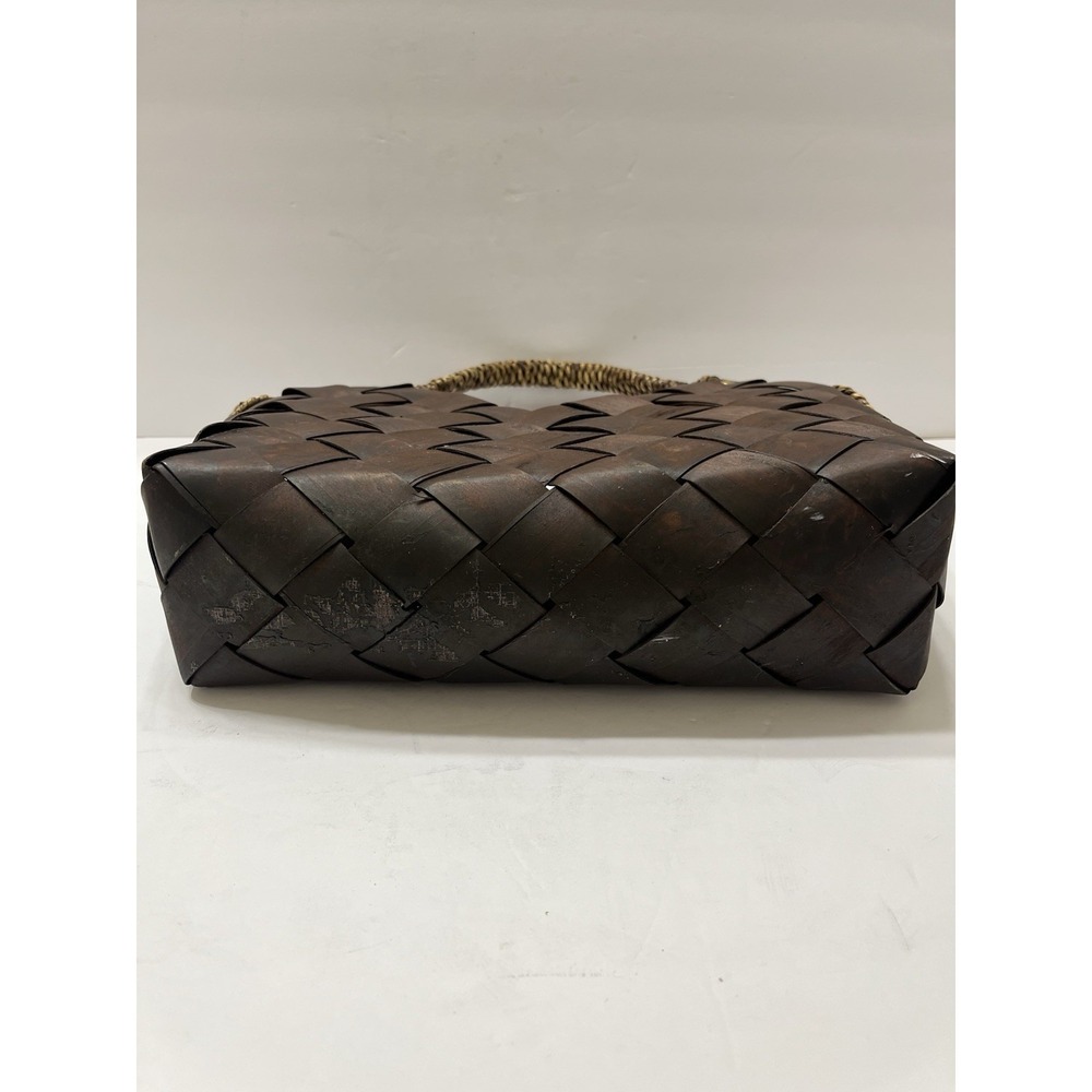 Dark Brown Woven Basket Handbag Funky Unique Braided Woven Handle - Picture 6 of 10